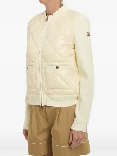 Moncler Womens Miscellaneous Hybrid Logo-badge Nylon And Cotton-knit Cardigan Xl In Neutral