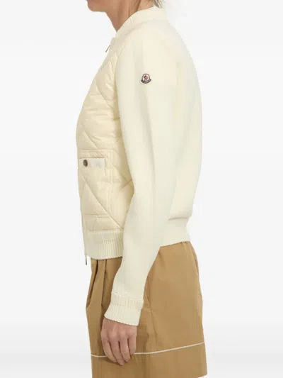 Moncler Womens Miscellaneous Hybrid Logo-badge Nylon And Cotton-knit Cardigan Xl In Neutral