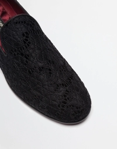 Shop Dolce & Gabbana Lace Covered Velvet Slippers In Black