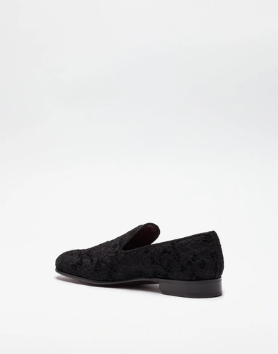 Shop Dolce & Gabbana Lace Covered Velvet Slippers In Black