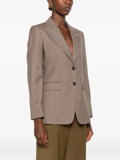 Max Mara Caro Houndstooth-pattern Tailored Jacket In Brown