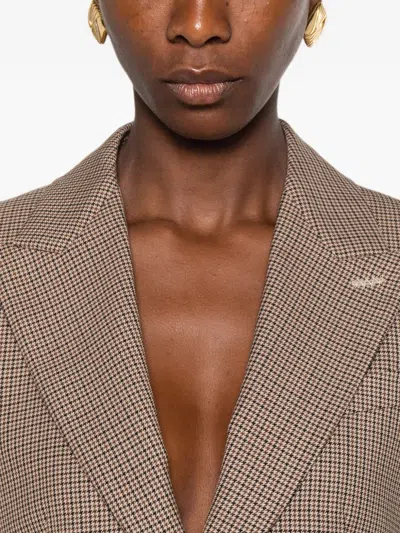 Max Mara Caro Houndstooth-pattern Tailored Jacket In Brown