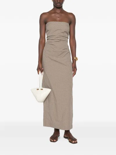 Enza Costa Plaid-pattern Tie-back Maxi Dress In Brown