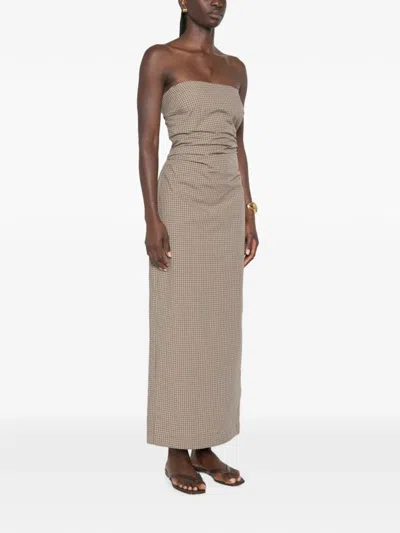 Enza Costa Plaid-pattern Tie-back Maxi Dress In Brown