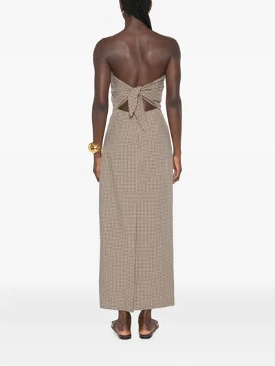 Enza Costa Plaid-pattern Tie-back Maxi Dress In Brown