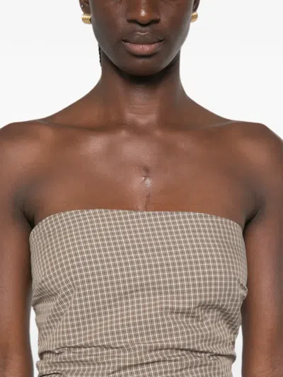Enza Costa Plaid-pattern Tie-back Maxi Dress In Brown
