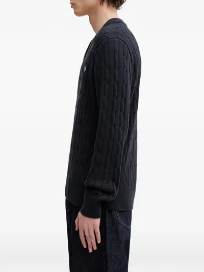 Fred Perry Cable-knit V-neck Sweater In Black