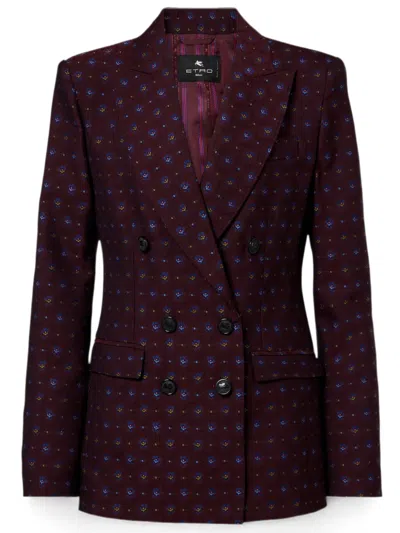 Etro Double-breasted Jacquard-pattern Blazer In Brown