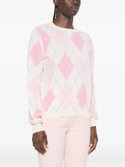 Vicolo Argyle-pattern Sweater In White