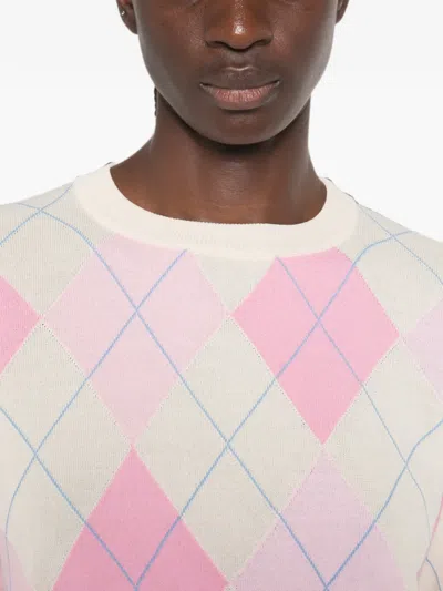 Vicolo Argyle-pattern Sweater In White