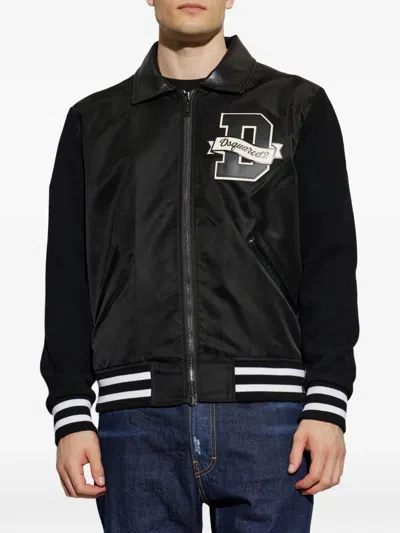 Dsquared2 Logo-patch Panelled Bomber Jacket In Black
