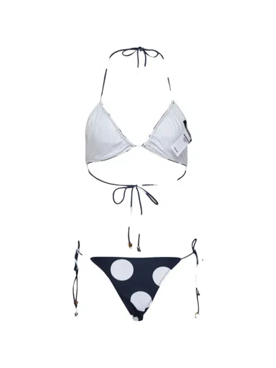 Jacquemus Triangle Polka-dot Triangle Bikini Set In Blue