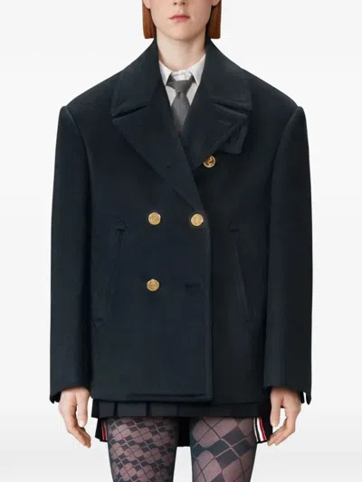 Thom Browne Oversized Double-breasted Peacoat In Blue