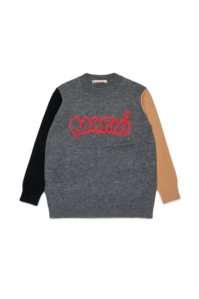 Marni Logo-embroidered Sweater In Gray