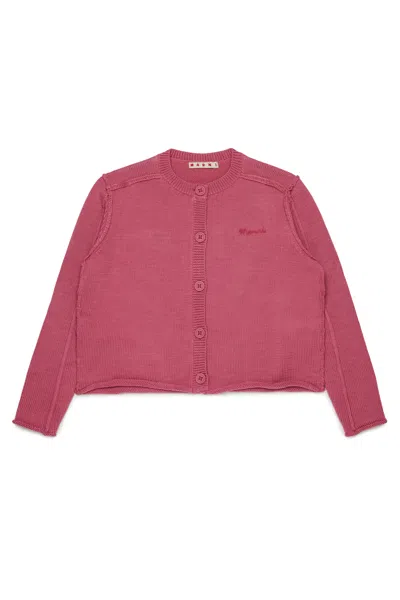 Marni 로고 자수 가디건 In Pink