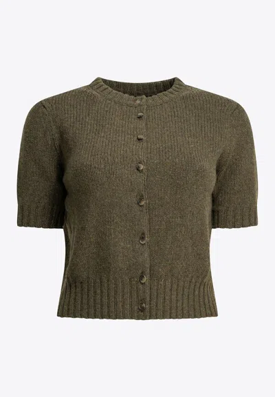 Khaite Womens Artichoke Nora Short-sleeve Knitted Cashmere Cardigan In Green