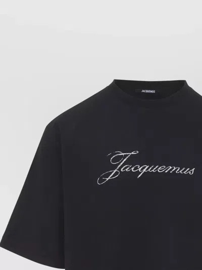 Jacquemus Relaxed Fit Black T-shirt With Cursive Script Logo In Black