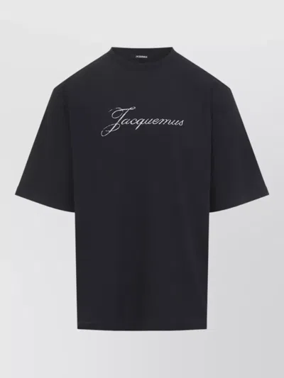 Jacquemus Relaxed Fit Black T-shirt With Cursive Script Logo In Black