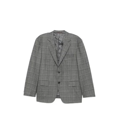 Canali Check-pattern Single-breasted Suit In Gray