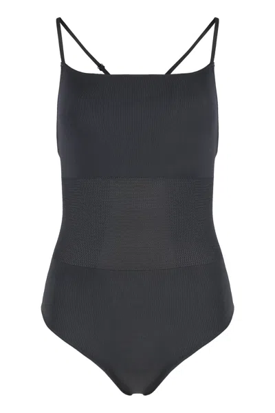 Live The Process Ribbed Beach Body Suit Cross Back Straps In Gray