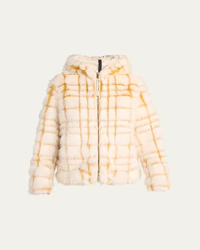 Moncler Check-patterned Faux-fur Jacket In Neutral
