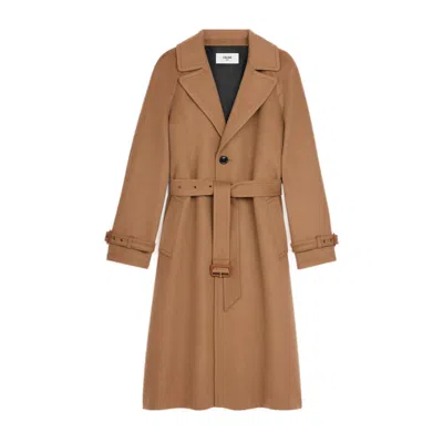 Celine Women Wool Single-breasted Coat In Brown