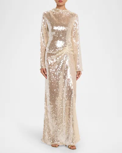 Lapointe Sequined Mesh Long-sleeve Maxi Dress In Multi