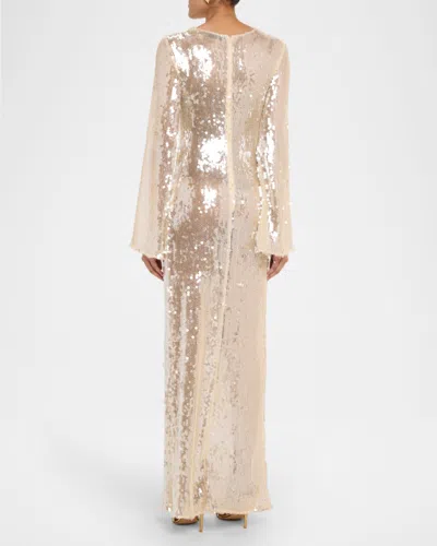 Lapointe Sequined Mesh Long-sleeve Maxi Dress In Multi