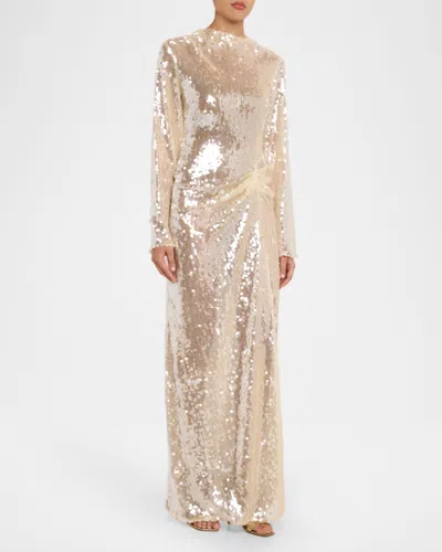 Lapointe Sequined Mesh Long-sleeve Maxi Dress In Multi