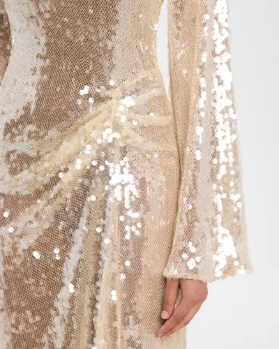 Lapointe Sequined Mesh Long-sleeve Maxi Dress In Multi