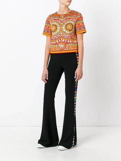 Shop Moschino Mirror Embroidered Flared Trousers