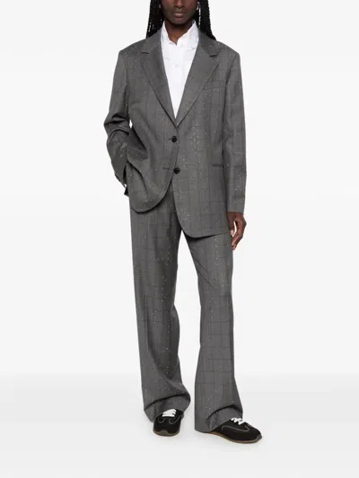 Sandro Crystal-embellished Checked Blazer In Gray