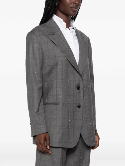 Sandro Crystal-embellished Checked Blazer In Gray