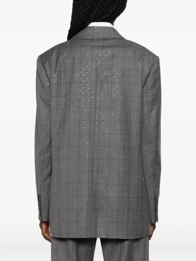 Sandro Crystal-embellished Checked Blazer In Gray