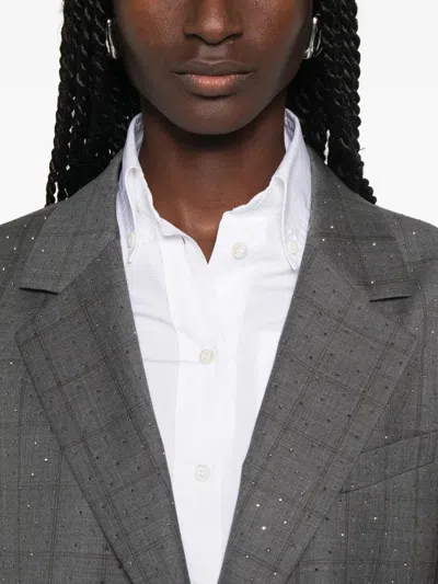 Sandro Crystal-embellished Checked Blazer In Gray