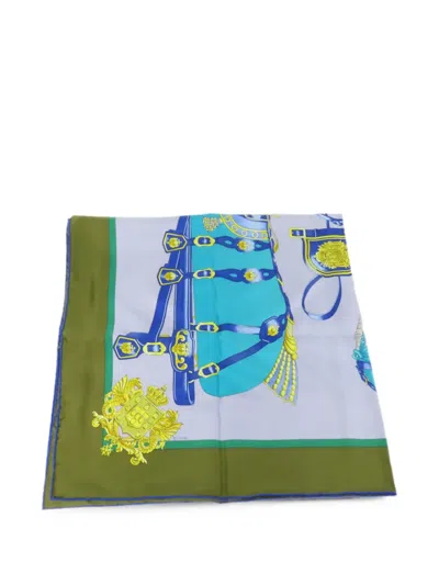 Pre-owned Hermes Graphic-pattern Scarf In Blue