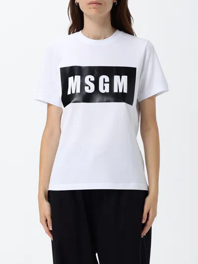 Msgm Box Logo T-shirt In White In White