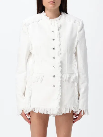 Msgm Frayed-edge Denim Jacket In White