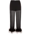 Prada Sheer Effect Trousers With Ostrich Feather Cuffed Ankles In Eero