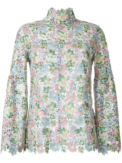 Shop Macgraw Bell Floral Lace Blouse In Multicolour