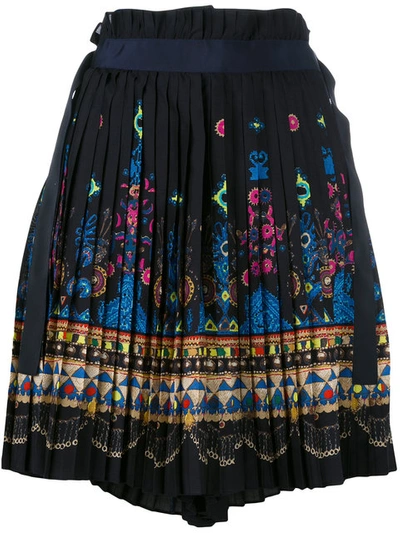 Sacai Tribal Lace Wrap Front Shorts - Blue