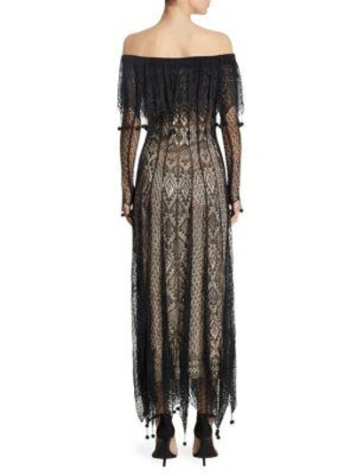 Shop Alexander Mcqueen Off-the-shoulder Silk Dress In Black-flesh