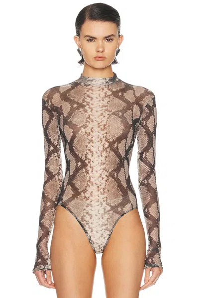 Lapointe Printed Mesh Mock Neck Bodysuit In Multi