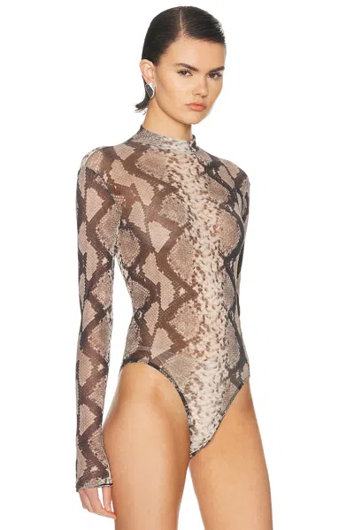 Lapointe Printed Mesh Mock Neck Bodysuit In Multi