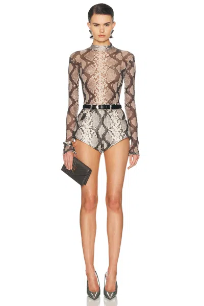 Lapointe Printed Mesh Mock Neck Bodysuit In Multi