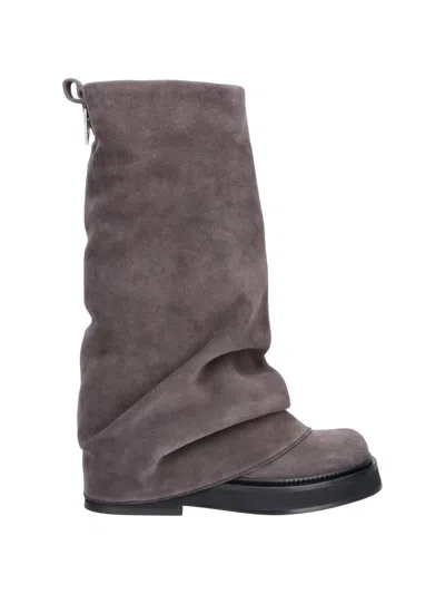 Attico Robin Taupe Suede Combat Boots In Brown