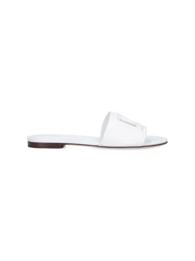 Dolce & Gabbana Dg Millennials Logo Leather Flat Slides In Multi