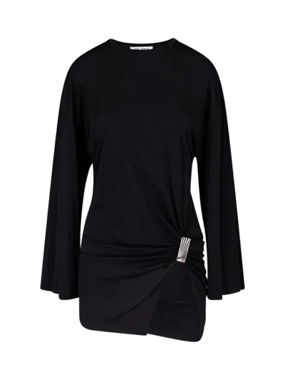 Attico Mini Dress With Distinctive Curling Detail And Logo In Black