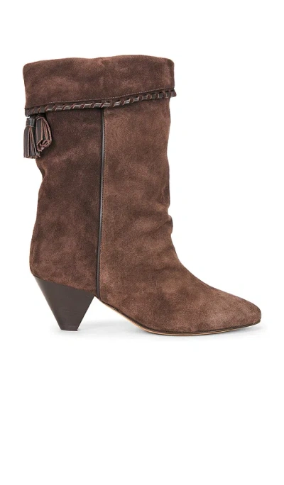 Isabel Marant Dalby Draped Suede Ankle Boots With Pointed Toe And Cone Heel In Brown