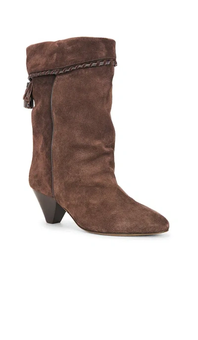 Isabel Marant Dalby Draped Suede Ankle Boots With Pointed Toe And Cone Heel In Brown